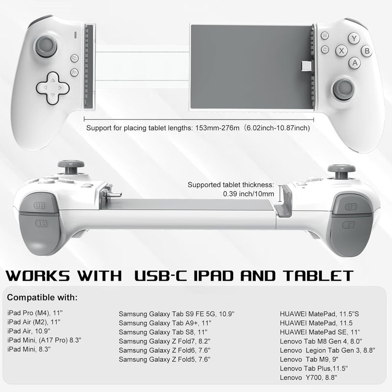arVin USB C Mobile Gaming Controller for iPad/Tablet(Within 6.7-11 in) USB-C Gamepad with Hall Joysticks/Hall Trigger/Turbo/Back keys, Remote Play for PS5/PS4/Xbox/PC Consoles, Cloud Game, Emulator - Image 4
